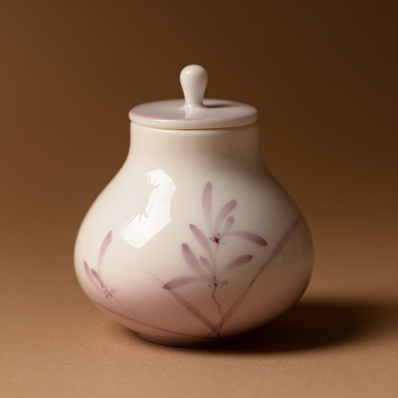 Exquisite Hand Painted Orchid Ceramic Tea Caddy