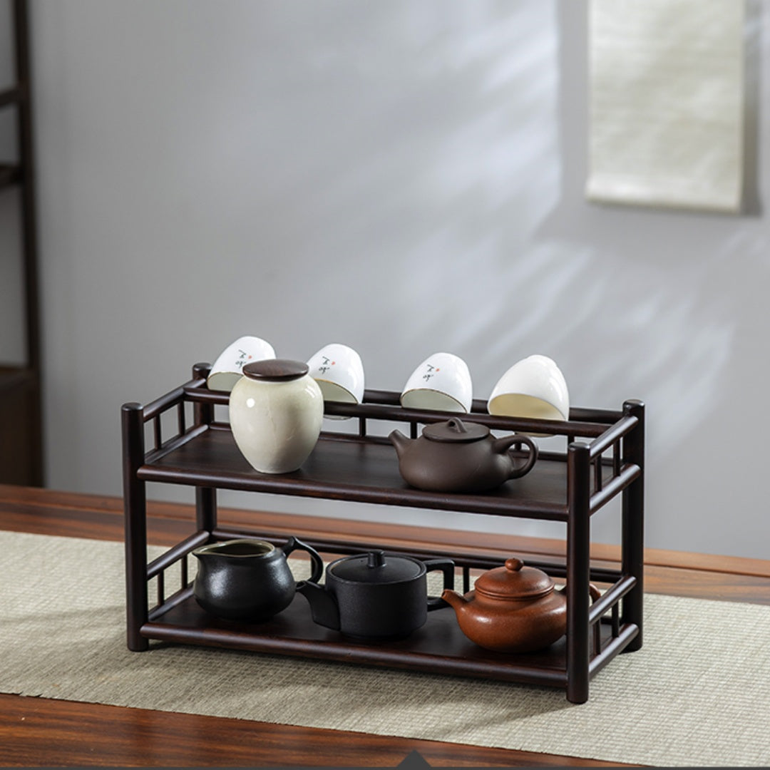 Vintage Chinese Style Double-Layer Drainage Rack Tea Set and Cup Holder