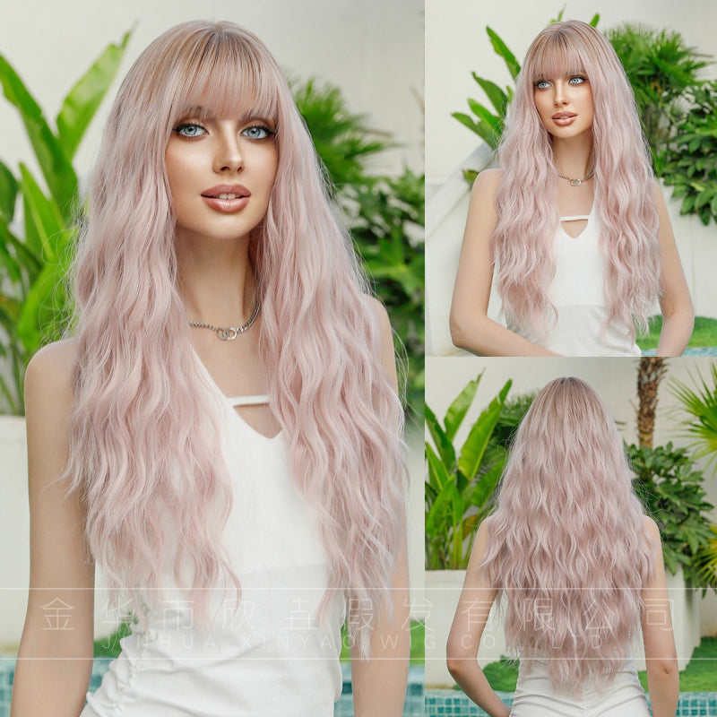 Dual Tone Elegance Black Gray and Light Pink Long Wigs