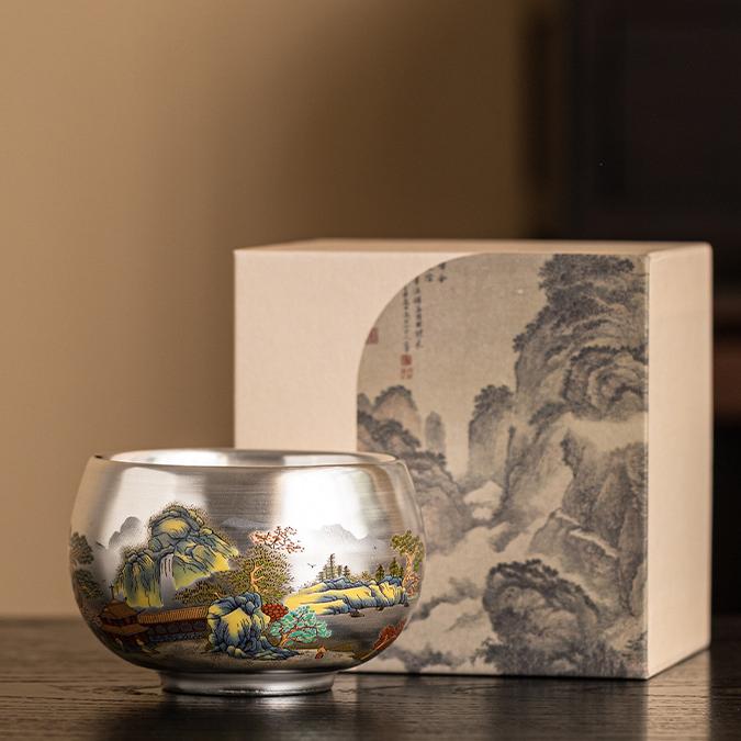 Dragon-Patterned Silver-Glazed Tea Cup