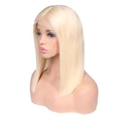 100% Human Hair Half Lace Wig with Hand-Tied Bangs - DIY Color and Style, Default 180% Density