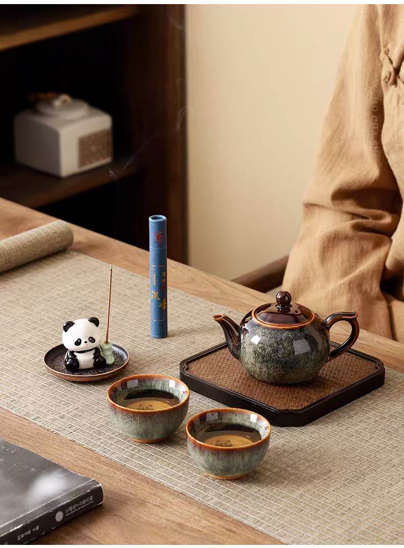 Panda Cultural‑Creative Ceramic Tea Set Gift Box ( 1 Teapot & 2 Cups & Incense Ritual )