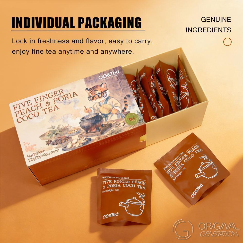 BOGO Anti Inflammation Tea  With Free Pressure Thermos Five Fingered Peach And Pu'er Poria Coco Tea 2Cartons  (100g 10g×10packs) Caffeine Free Tea