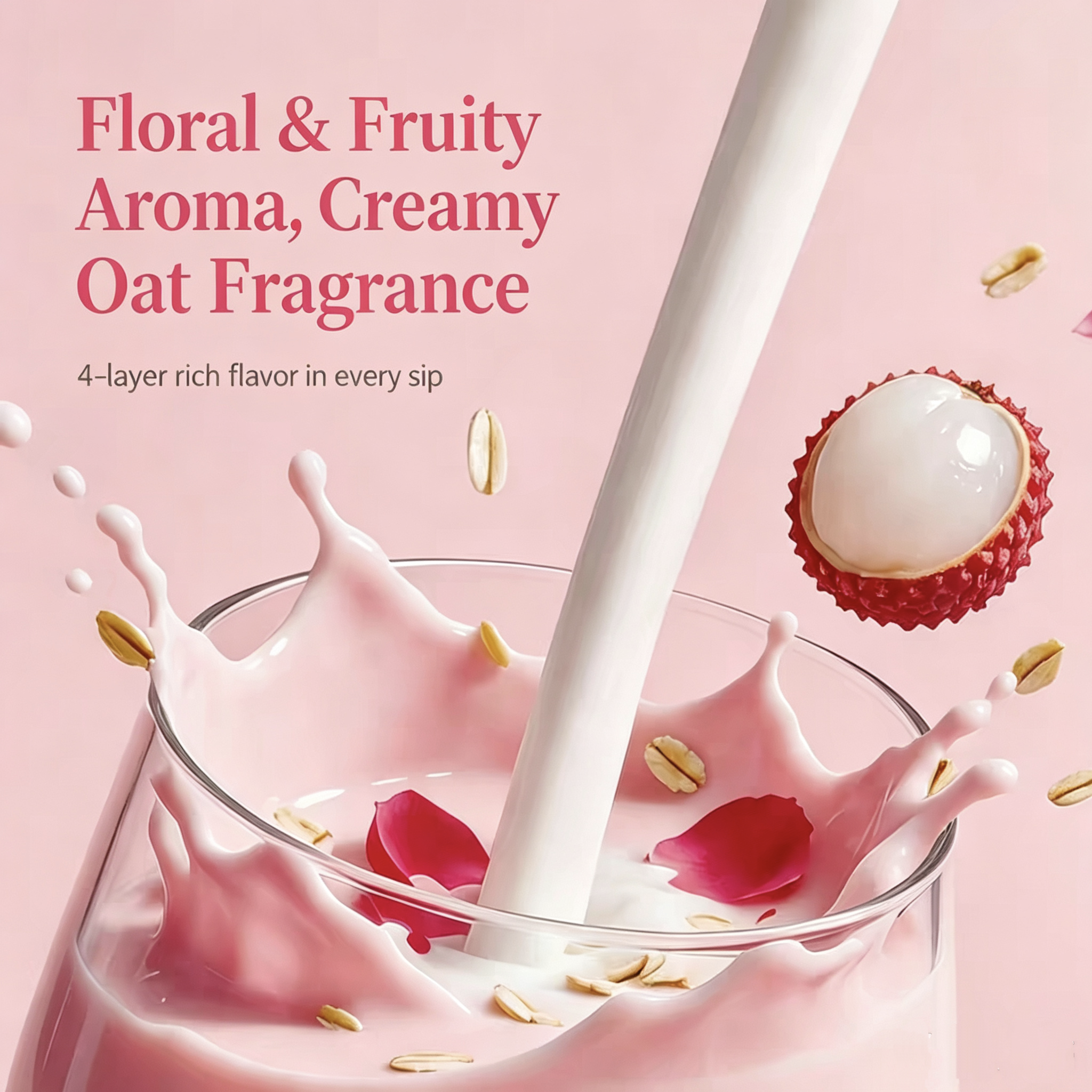Rose‑Lychee Oat Milk Instant Cereal, Low‑Sugar‑Friendly, Hot & Cold Brew, Single‑Serve Sachets, Filling Meal‑Replacement Drink