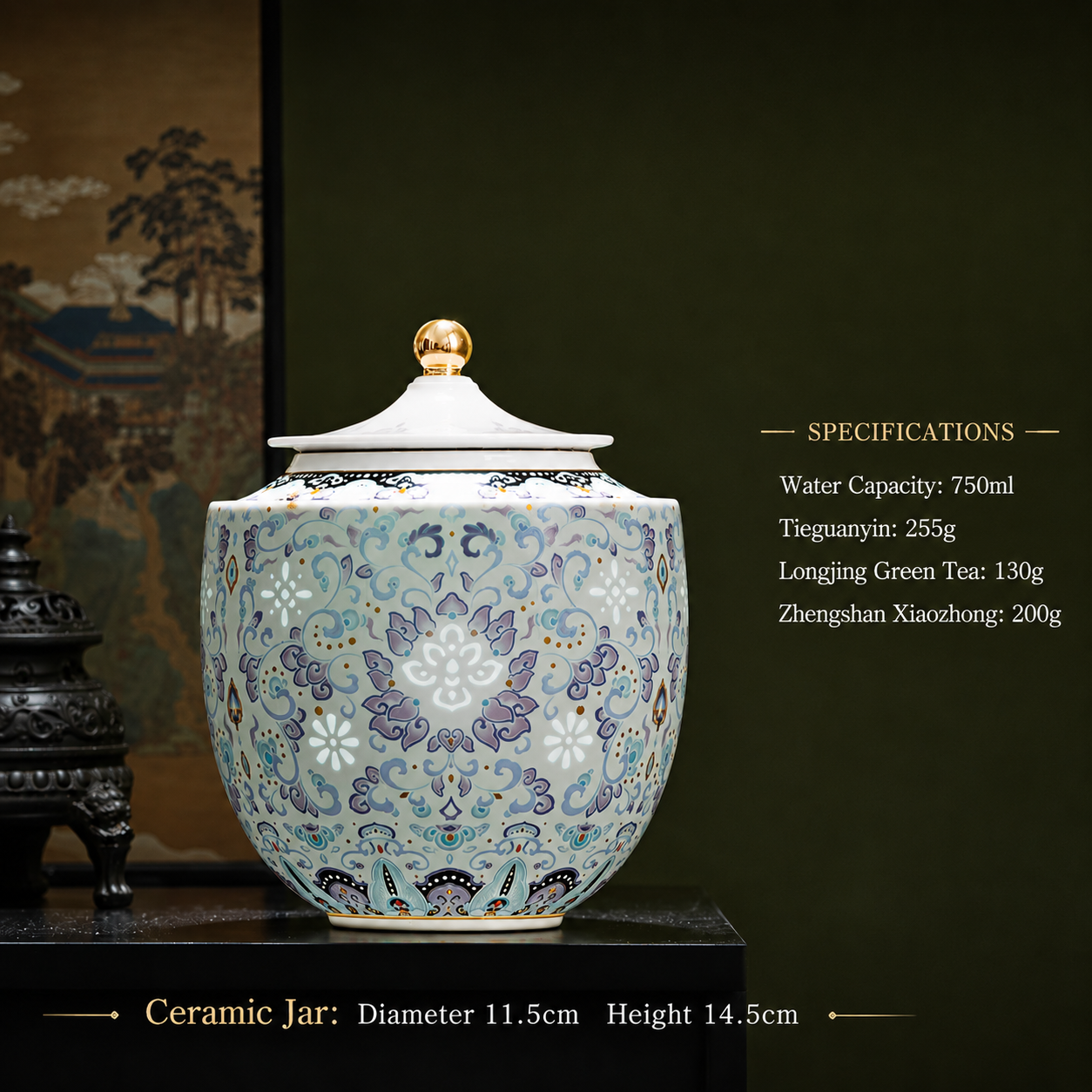 Exquisite Enamel‑Decorated Ceramic Tea Canister (Small size: 750 ml, Large size: 2000 ml)