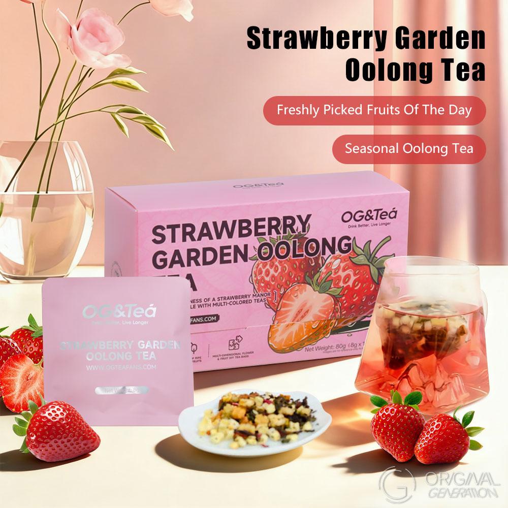 BOGO Strawberry Garden Oolong Tea Blend (2 Cartons, 80g Total: 8g×10 Packs Each) with 500ml/17oz Color-Changing Water Bottle, Diverse Flavors Beverage for Tea Lovers, Unique Taste Mix of Snow Pear, Kiwi, Roselle, 10‑Pack Convenience