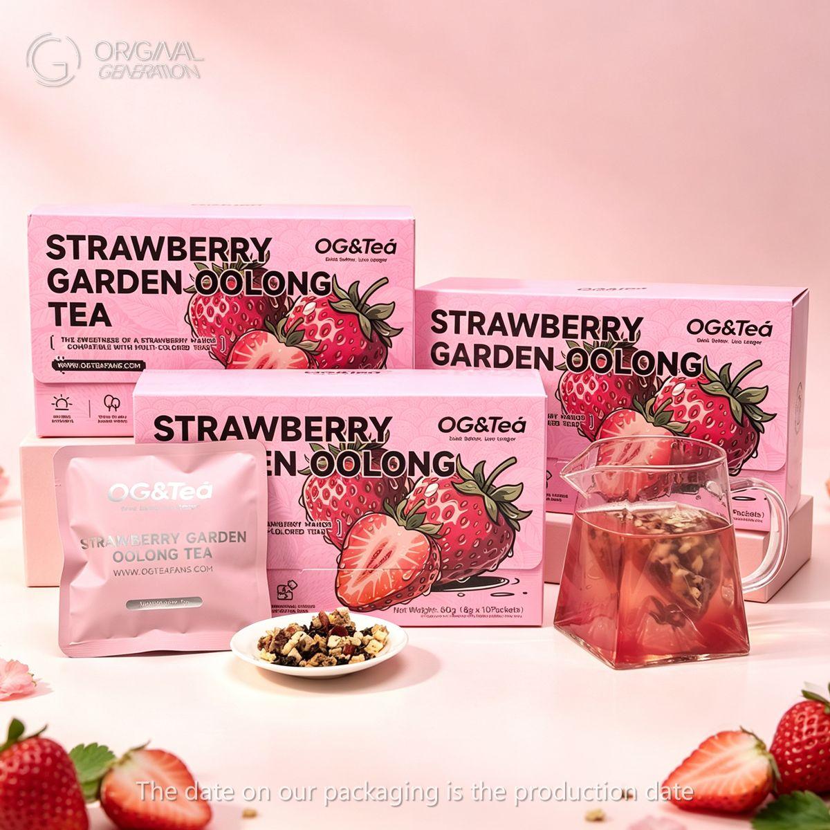BOGO Strawberry Garden Oolong Tea Blend (2 Cartons, 80g Total: 8g×10 Packs Each) with 500ml/17oz Color-Changing Water Bottle, Diverse Flavors Beverage for Tea Lovers, Unique Taste Mix of Snow Pear, Kiwi, Roselle, 10‑Pack Convenience