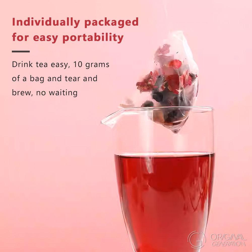 BOGO Kidney Tea 2.0 Version Roselle /Hibiscus Tangerine Tea 2 Cartons (1Carton 100g 10g×10pcs)×2 Caffeine Free With Adzuki Bean Pear Dried Tangerine Peel Sugarcane Mulberry Roselle Hawthorn Rose Apple Stevia With Pressure Thermos