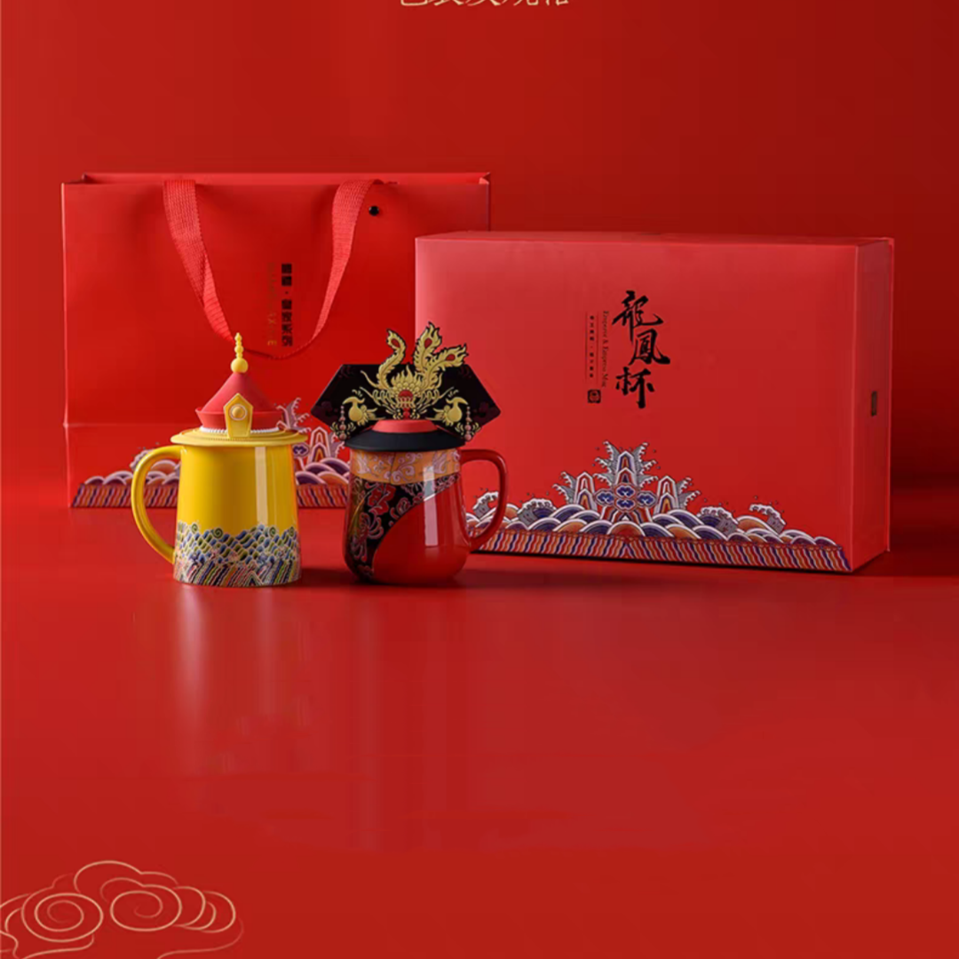 #353 Dragon Phoenix Ceramic Emperor and Empress Mugs