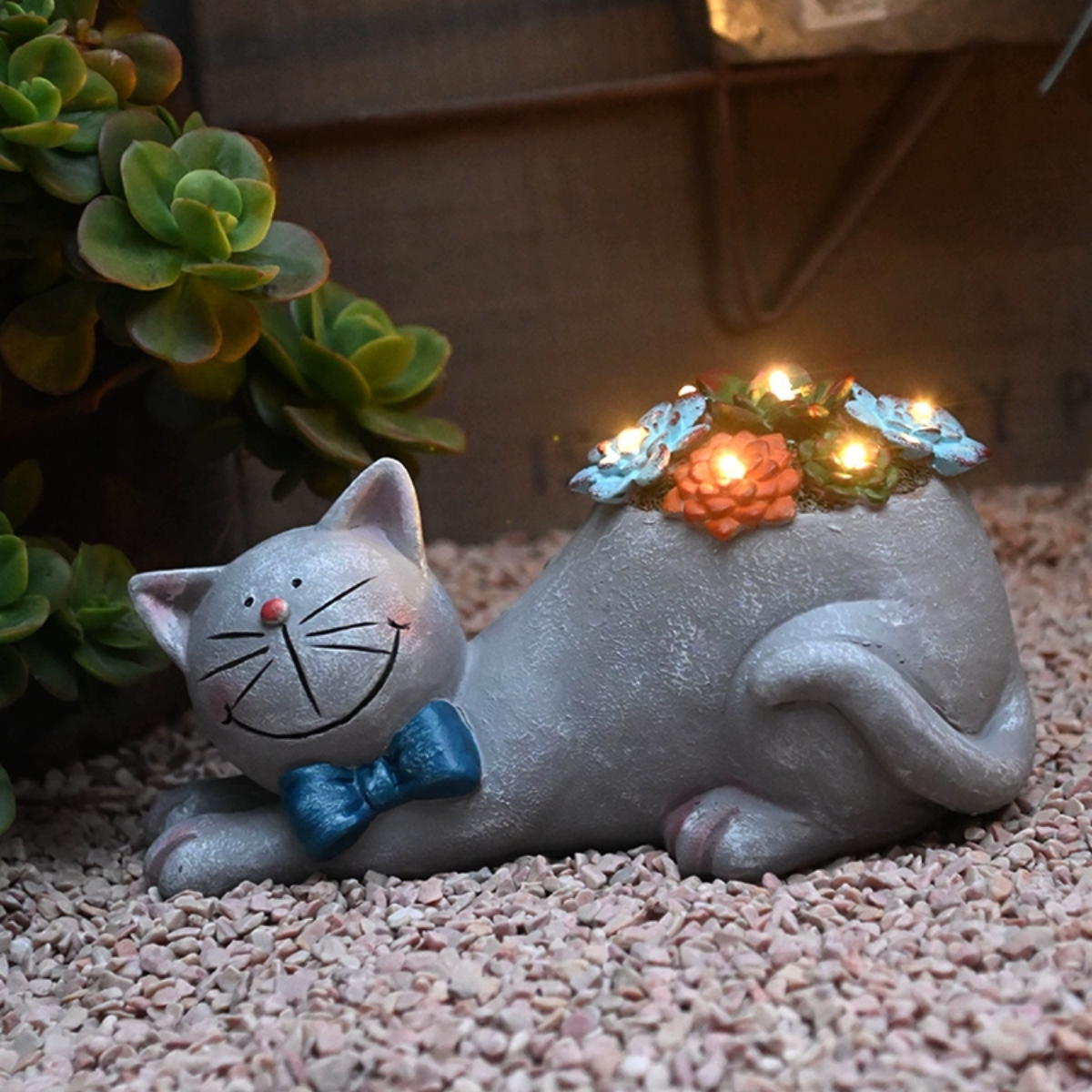 #S1 Cat Statue Garden Outdoor Decor with Solar Light